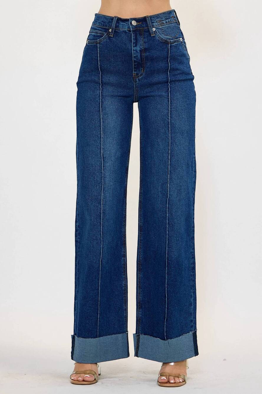 NEW VIBRANT front seam wide cuff jean in dark stone